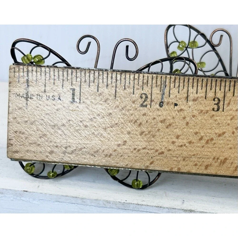 Set of 4 Butterfly Napkin Rings Green Beads Brown Wire Spring Table Decor